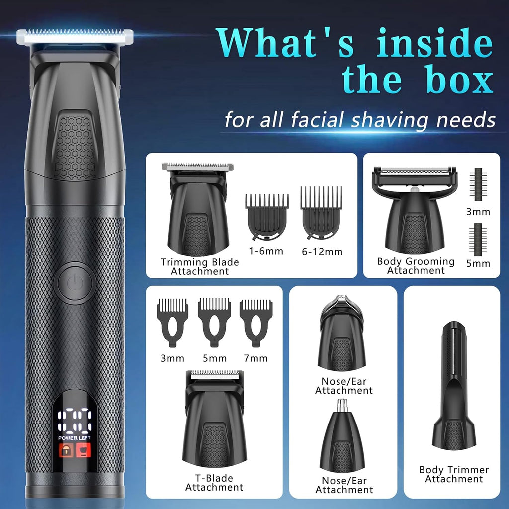 Beard Trimmer for Men 6 in 1 Cordless Waterproof Electric Hair Clippers Mustache Body Face Trimmer All in One