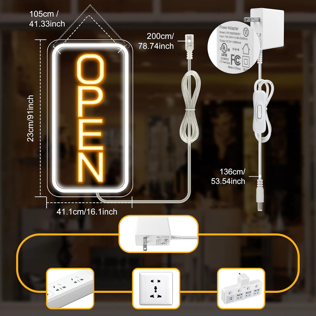 16"x 9" Super Bright Open Sign,12V LED Neon Open Signs for Business for Window, with ON/OFF Switch, Electric Light up
