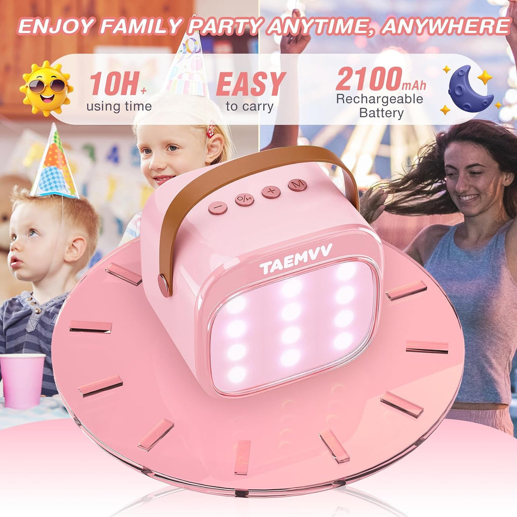 Mini Karaoke Machine for Kids with 2 Wireless Microphones, Pink | Karaoke Speaker, Bluetooth, Magic Voice Changer