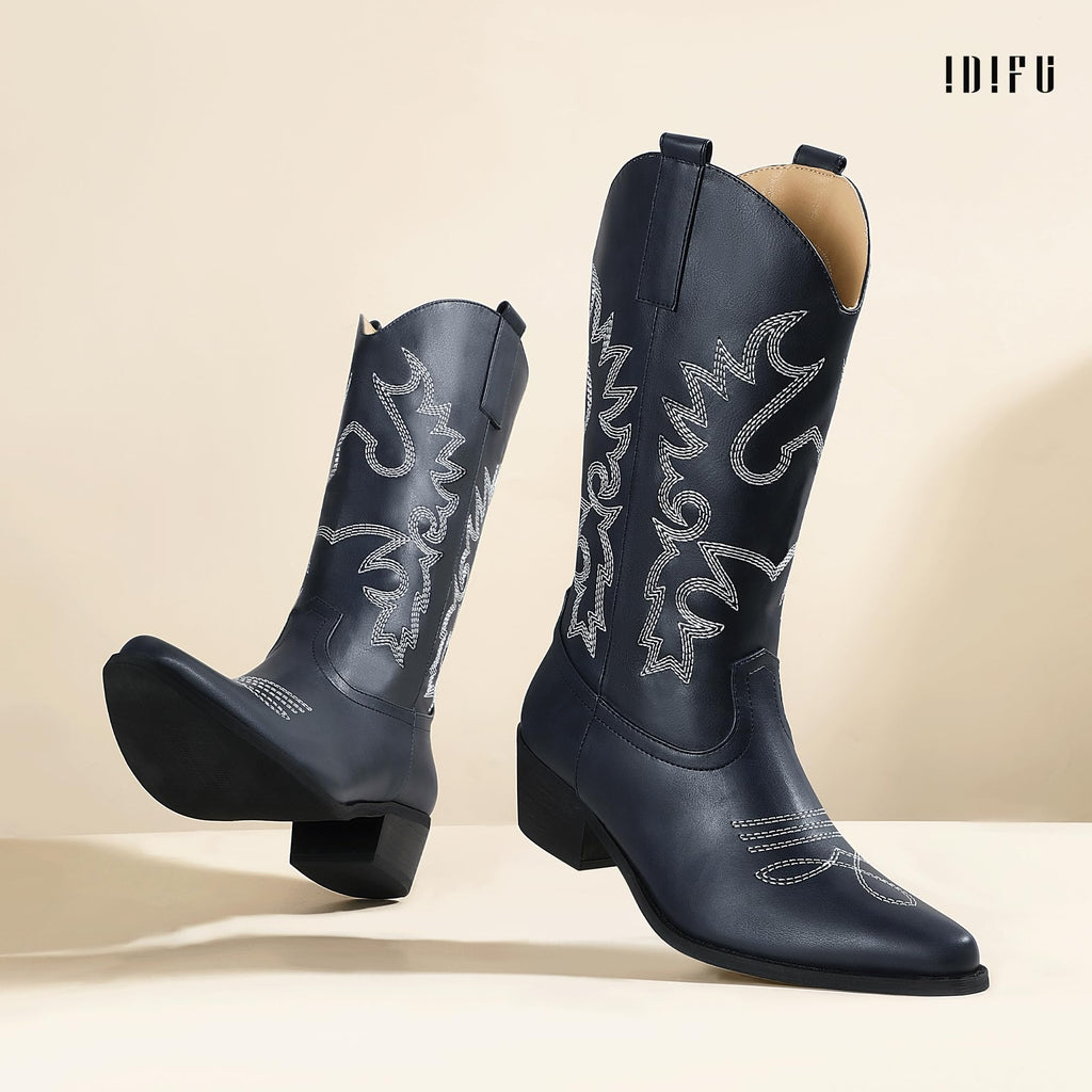 Navy Blue Cowboy Cowgirl Western Boots for Women Mid Calf