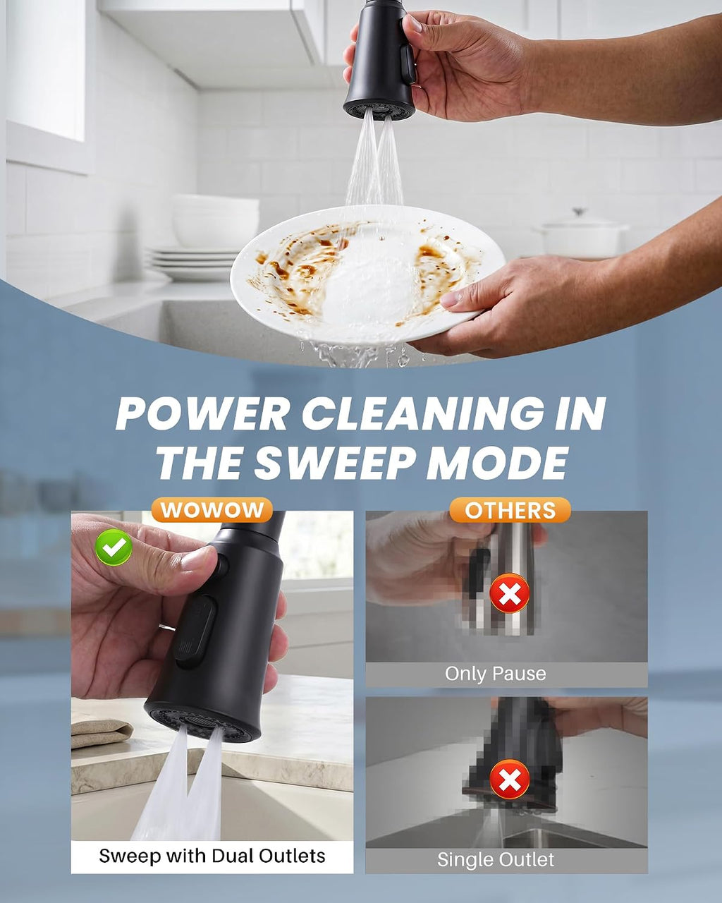 Kitchen Faucet Head Replacement, 3 Function Pull Down Faucet Sprayer Head with 13 Adapters, Matte Black Kitchen