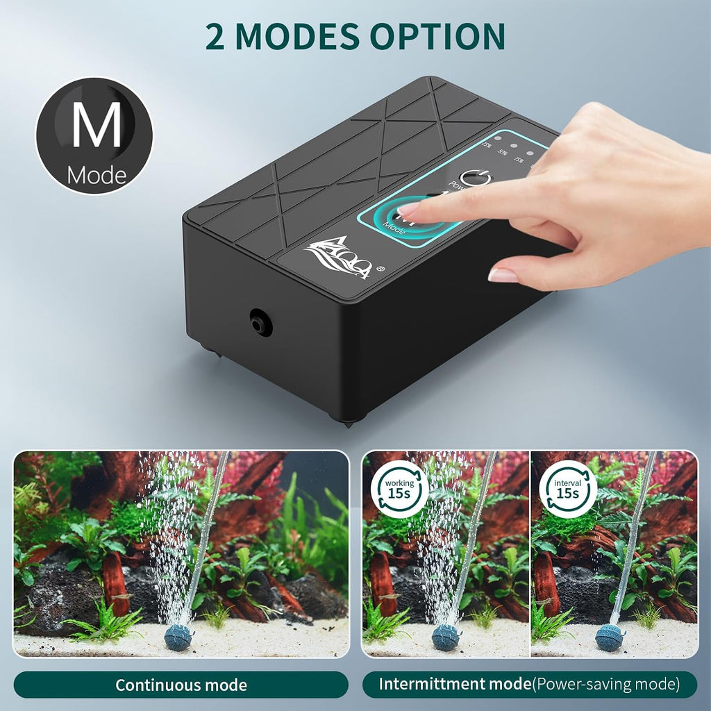 30GPH USB Rechargeable Aquarium Air Pump, Silent Flow Oxygen Aerator