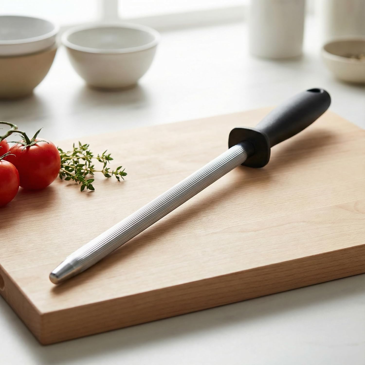 Knife Sharpener Rod, 13 Inch Carbon Steel Honing Steel for Kitchen Knives, Professional Magnetized Sharpening Stick