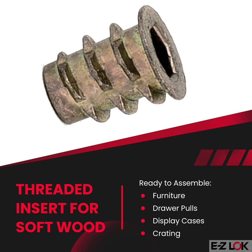 E-Z LOK Knife Thread Insert for Soft Wood, Hex Flanged, 8-32, 10mm, 100 ct