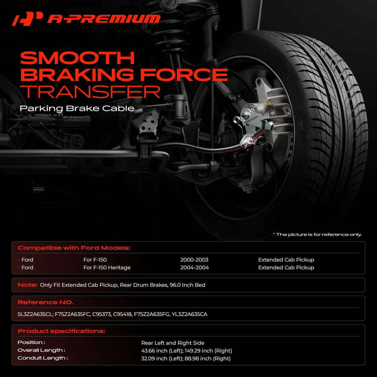 A-Premium Rear Parking Brake Cable Assembly Compatible with Ford Models