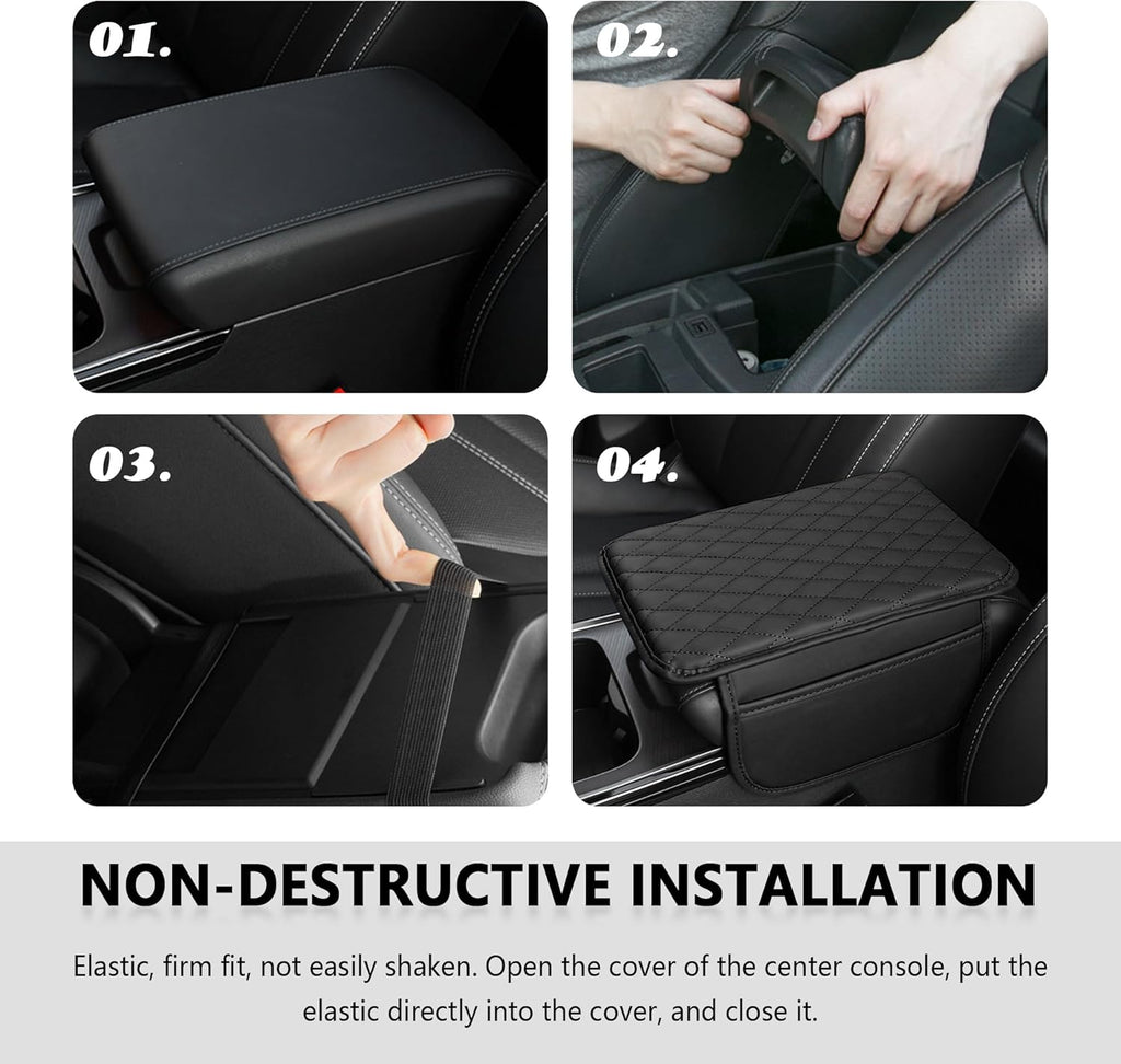 Upgraded Car Center Console Cover,Microfiber Leather Car Armrest Cover Cushion with 2 Storage Bags,Universal Car
