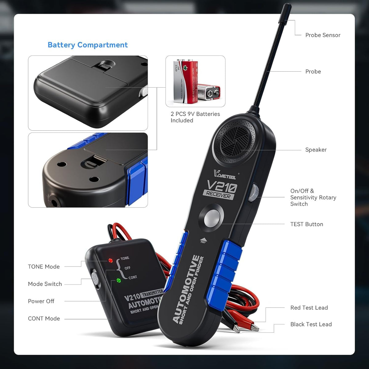 V210 Wire Tracer Circuit Breaker Finder, Automotive Circuit Tester Open & Short Circuit Finder, Broken Wire Detector