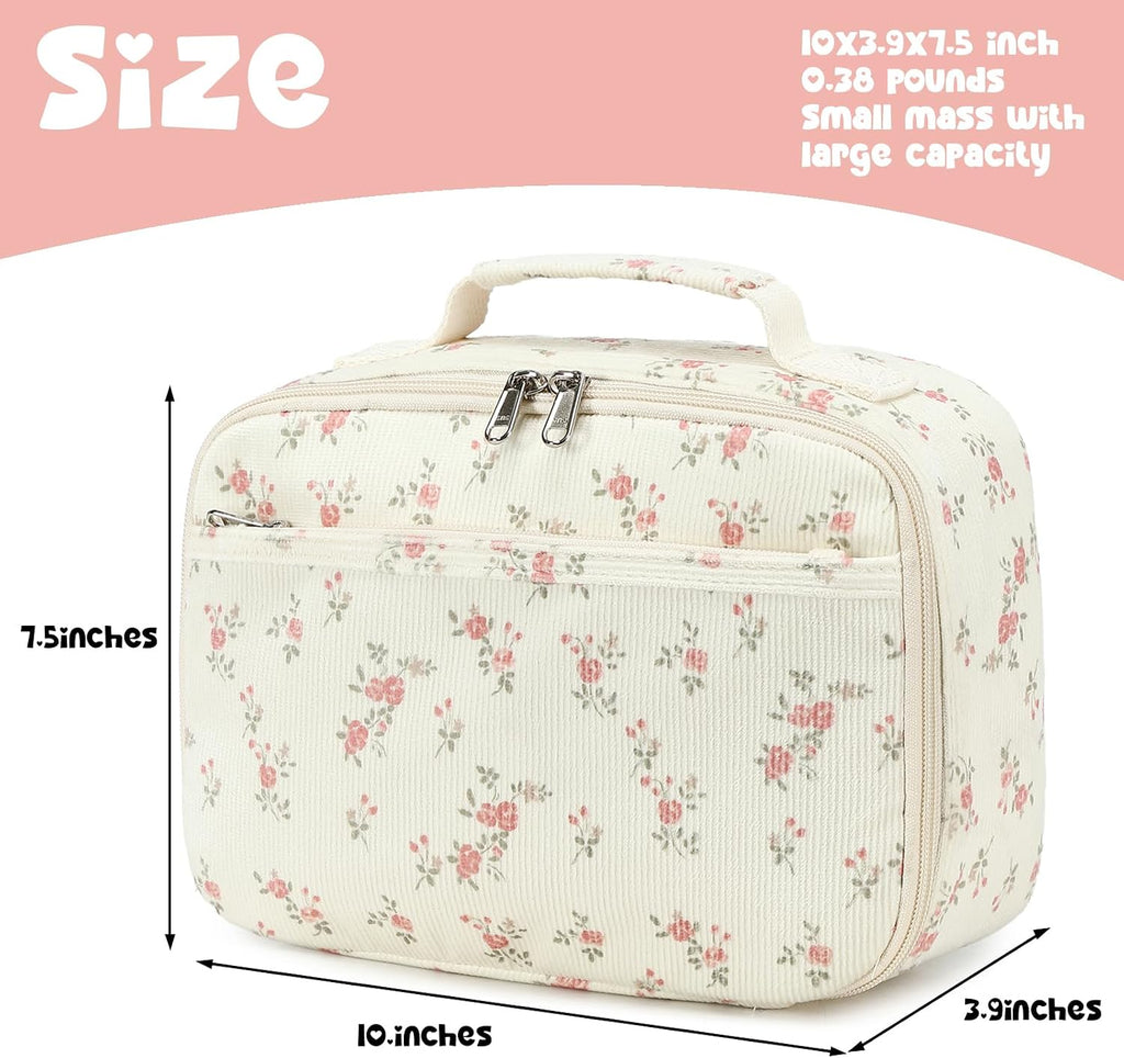 Kids Girls Lunch Bag Insulated Lunch Box for school Corduroy Lunch Cooler Organizer School Kids Lunch Tote