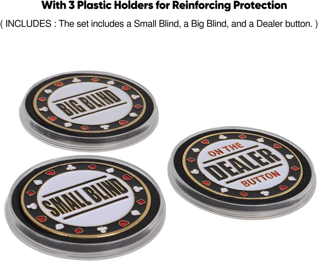 GSE Set of 3 Metal Casino Buttons - Small Blind, Big Blind, Dealer Button | Professional Texas Hold‘em Poker Button