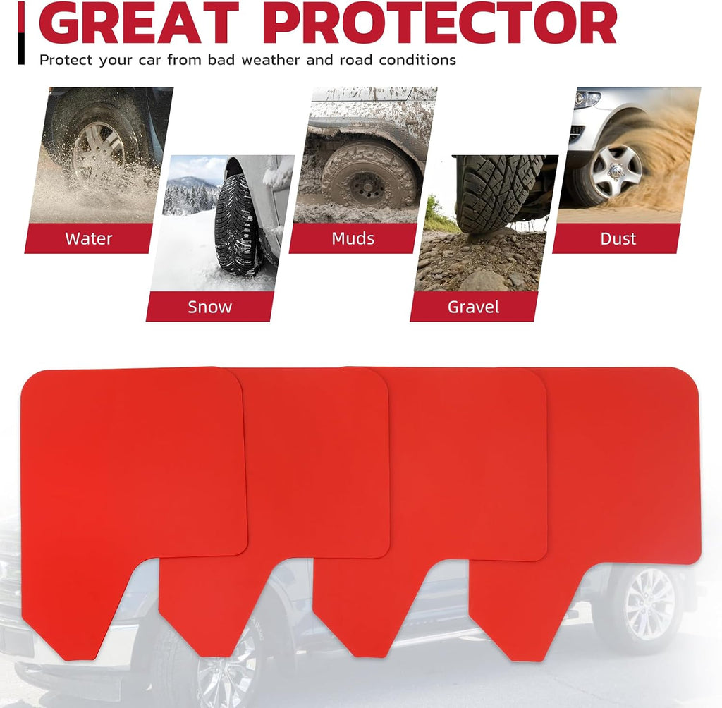 Car Mud Flaps 4PCS Universal Fit Red Splash Guards Flexible and Bendable Mudguard Fender Flare Cuttable Mudflap Car