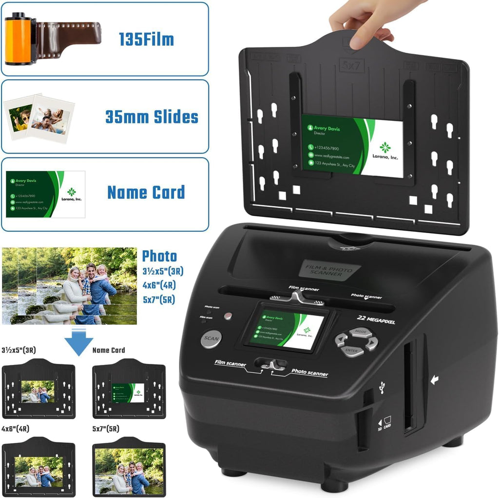 22MP Photo and Slide Scanner with 2.4” LCD Screen, All-in-One Digital Film Converter for 35mm/135 Negatives & Slides