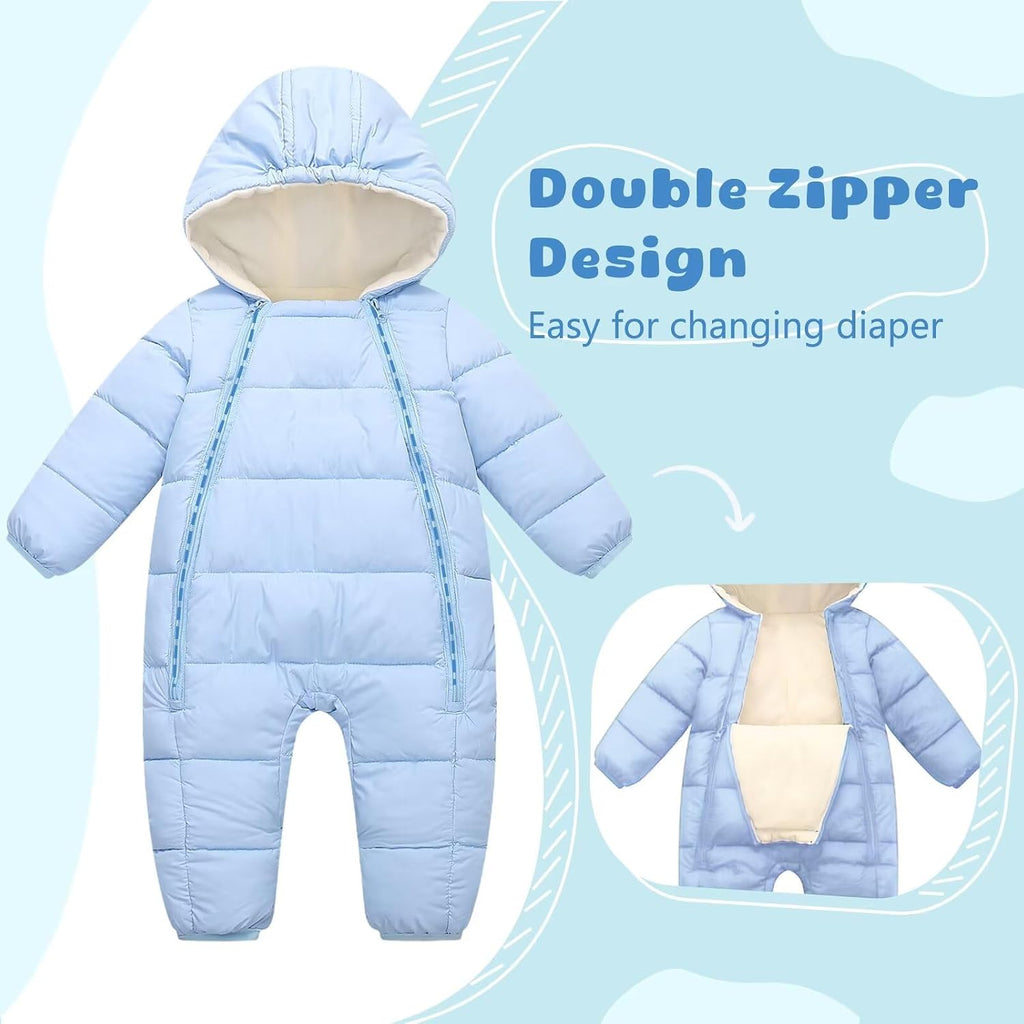 Baby Snowsuit Infant Winter Jumpsuit 0-24M Toddler Footed Jacket Unisex Warm Hooded Outfit Thick Fleece Coat