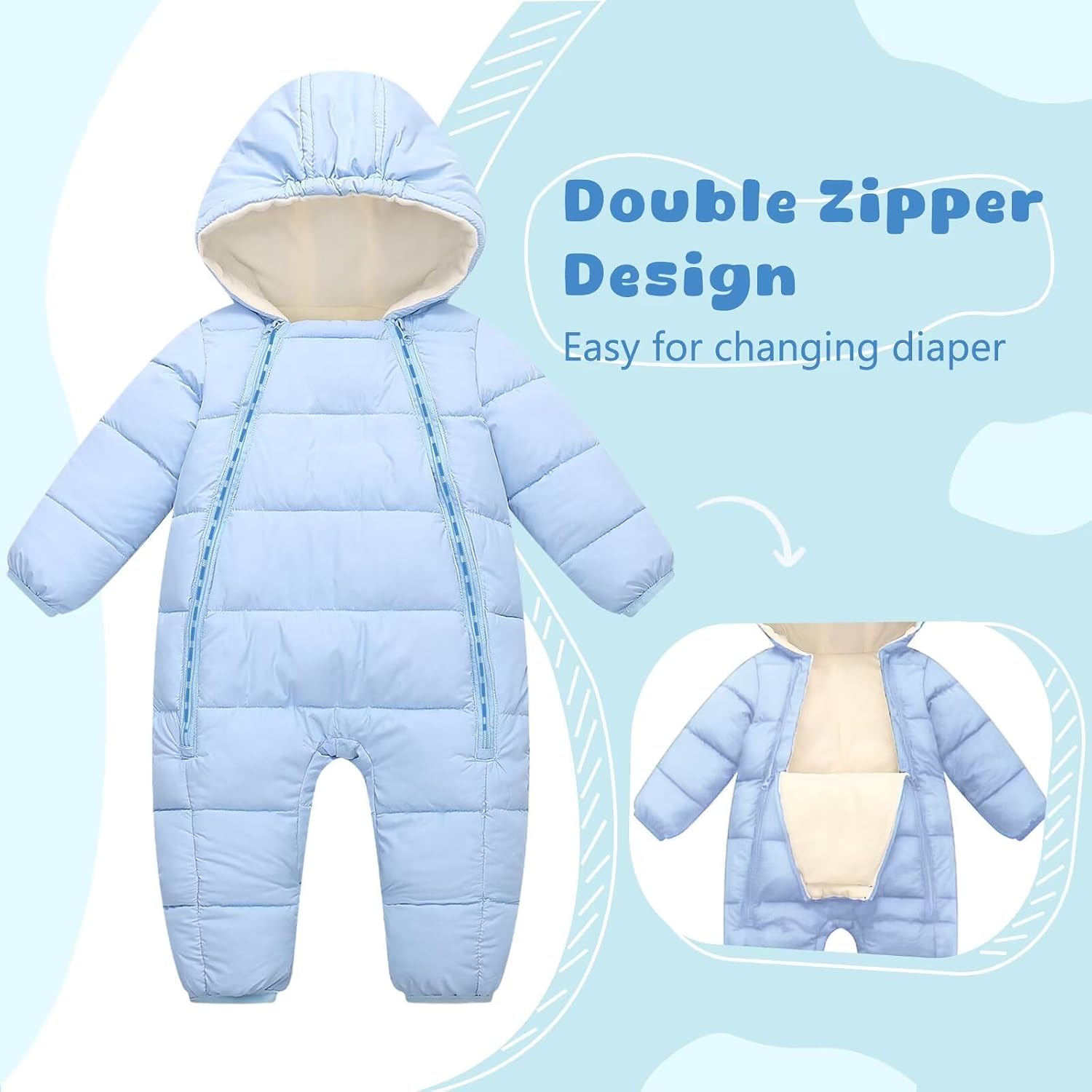 Baby Snowsuit Infant Winter Jumpsuit 0-24M Toddler Footed Jacket Unisex Warm Hooded Outfit Thick Fleece Coat