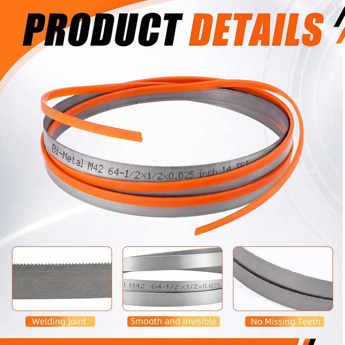 2 Pcs Band Saw Blades, 64-1/2" X 1/2" X 0.025",14 Tpi