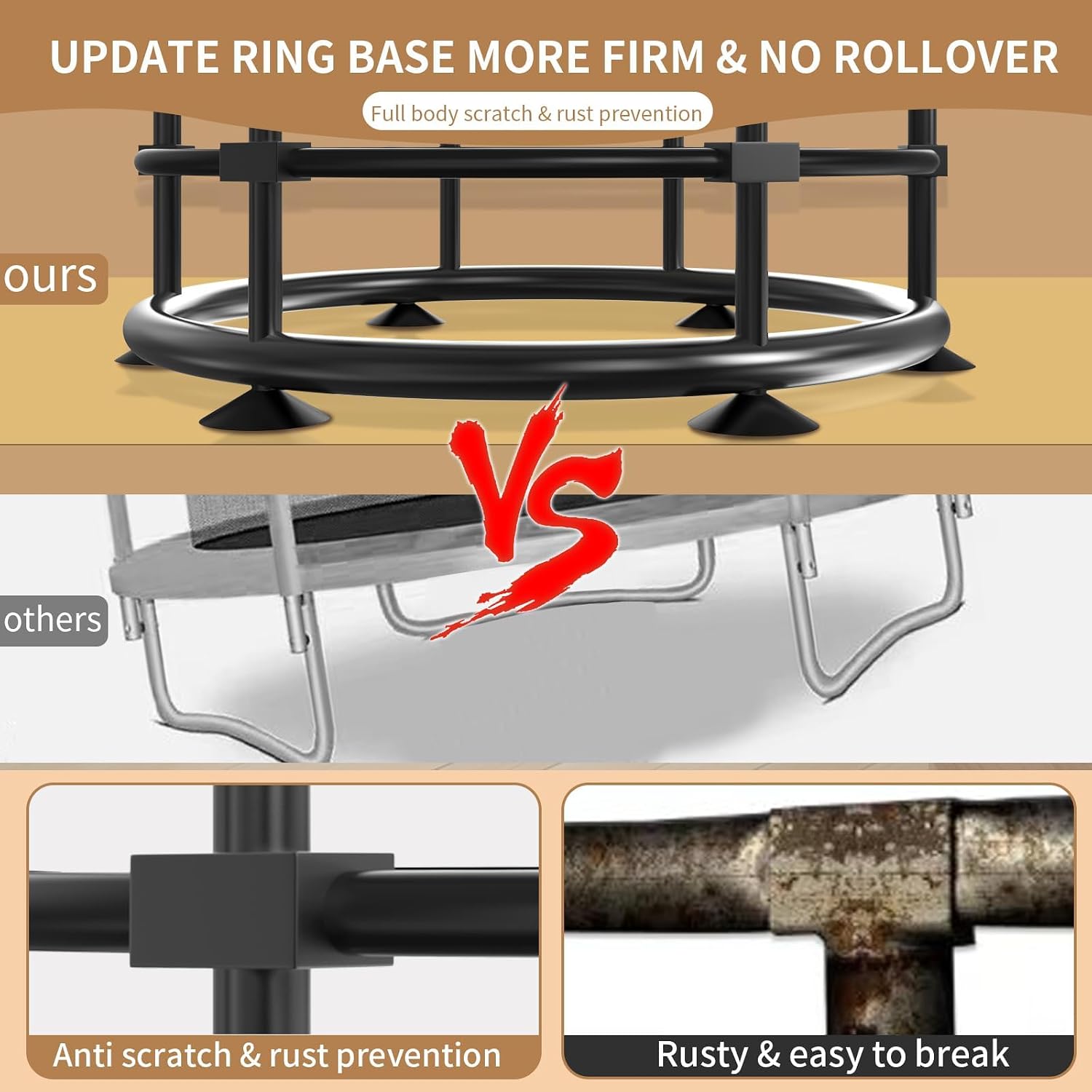 Trampoline for Kids, Full Anti-Rust 440lbs Anti-Rollover Round Bottom Toddler Trampoline, T-handrail Adjustable Baby