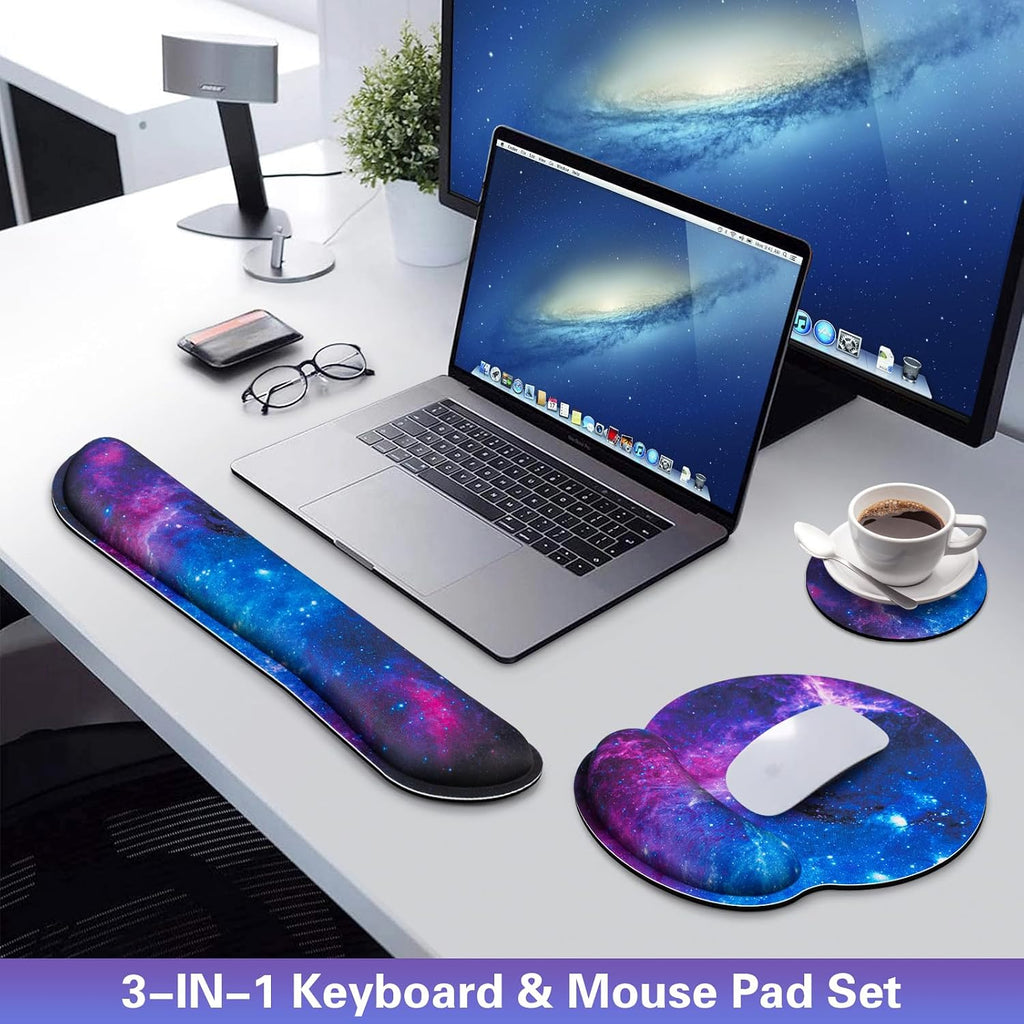Desk Pad Galaxy, Mouse Pad with Wrist Rest, 3-in-1 Wrist Support Mousepad | Gaming Mat Pad with Anti-Skid
