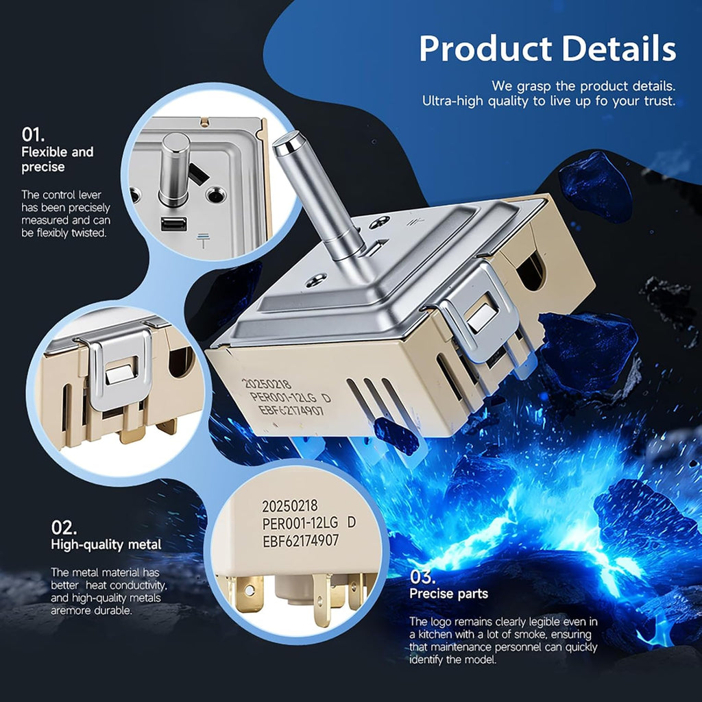 EBF62174907 Surface Element Infinite Control Switch for LG Electric Range Replacement EBF62174902 EBF62174904 PER001-12LG D PER001-12S D
