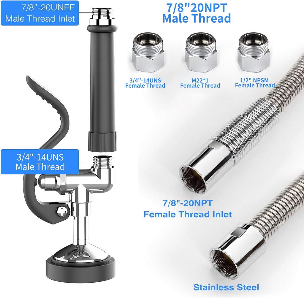 Spray Valve with 45" Pre Rinse Hose, Commercial Sink Sprayer Hose Pre Rinse Sprayer with Flexible Stainless Steel
