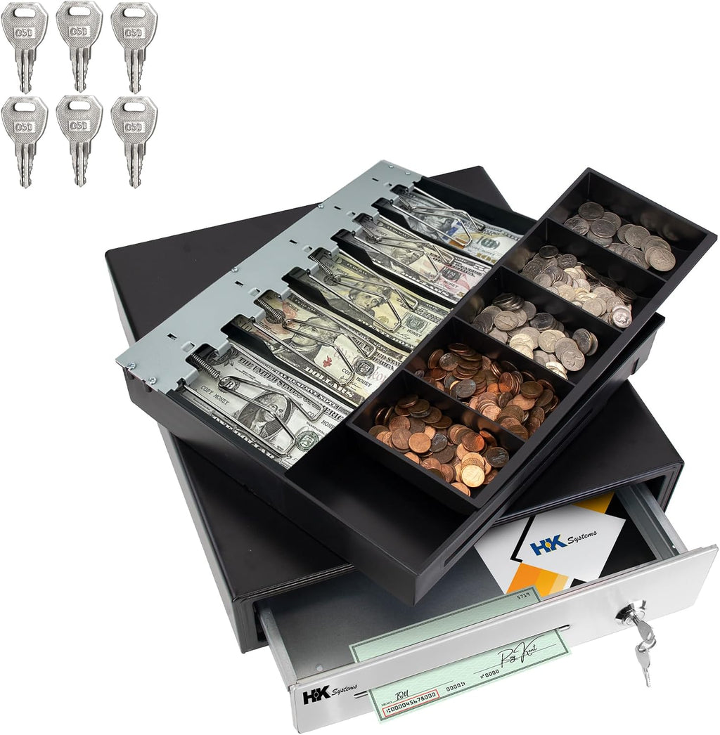 16inch Heavy Duty Manual Push-Open Cash Drawer with 5Bill/5Coin, Removable Till, Stainless Steel Front with Single