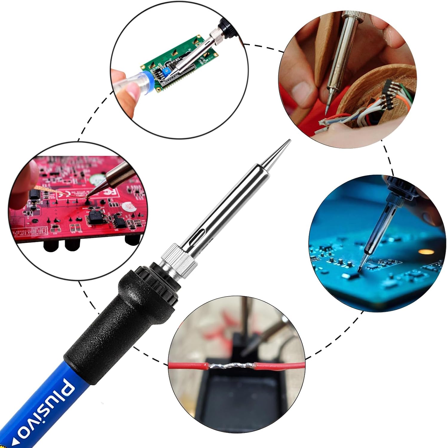 Soldering Iron Kit, 60W Adjustable Temperature 15-in-1, Solder Wire, 2 pcs Tips, Wire Cutter, Desoldering Pump