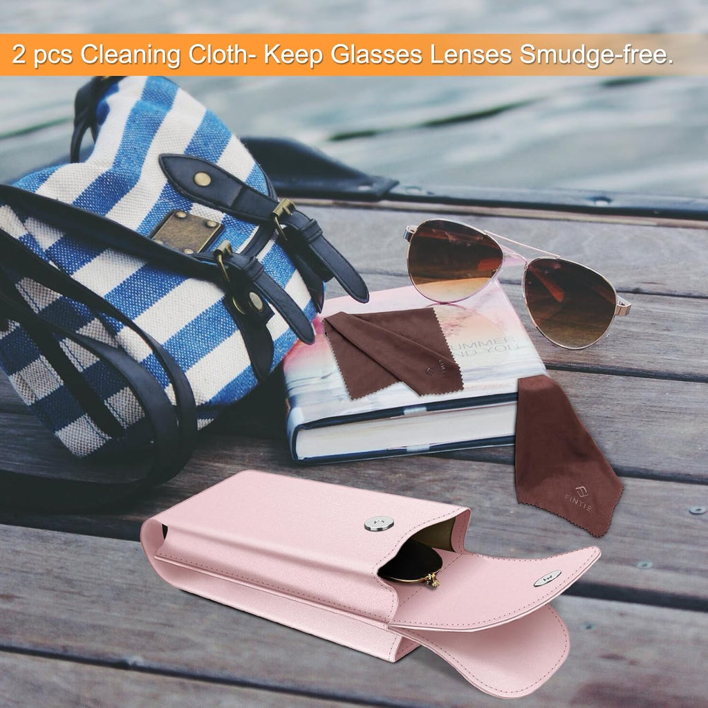 Double Glasses Case with Carabiner Hook, Vegan Leather Eyeglass Case | Portable Soft Sunglasses Pouch, Dual Eyewear