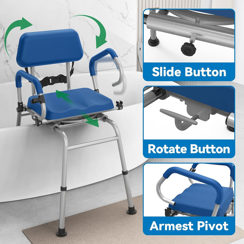 FSA/HSA Eligible Sliding Shower Chair Tub Transfer Bench for Bathtub with Swivel Seat, Padded Shower Bench with