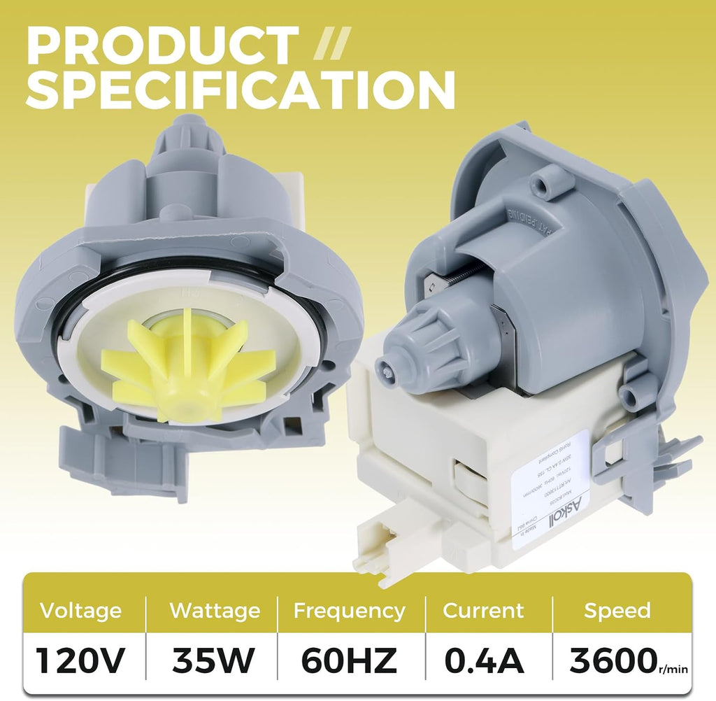 W10876537 Dishwasher Drain Pump Replacement for Whirlpool