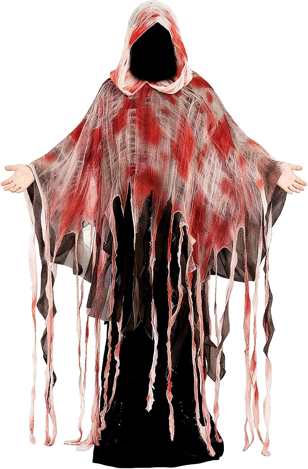 Halloween Horror Hooded Cloak Scary Ghost Tattered Bloody Robe Medieval Wizard Death Red Cape Vampire Cosplay Costume