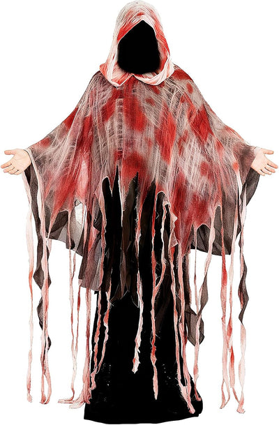 Halloween Horror Hooded Cloak Scary Ghost Tattered Bloody Robe Medieval Wizard Death Red Cape Vampire Cosplay Costume
