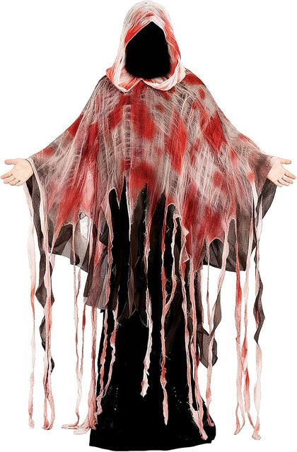 Halloween Horror Hooded Cloak Scary Ghost Tattered Bloody Robe Medieval Wizard Death Red Cape Vampire Cosplay Costume