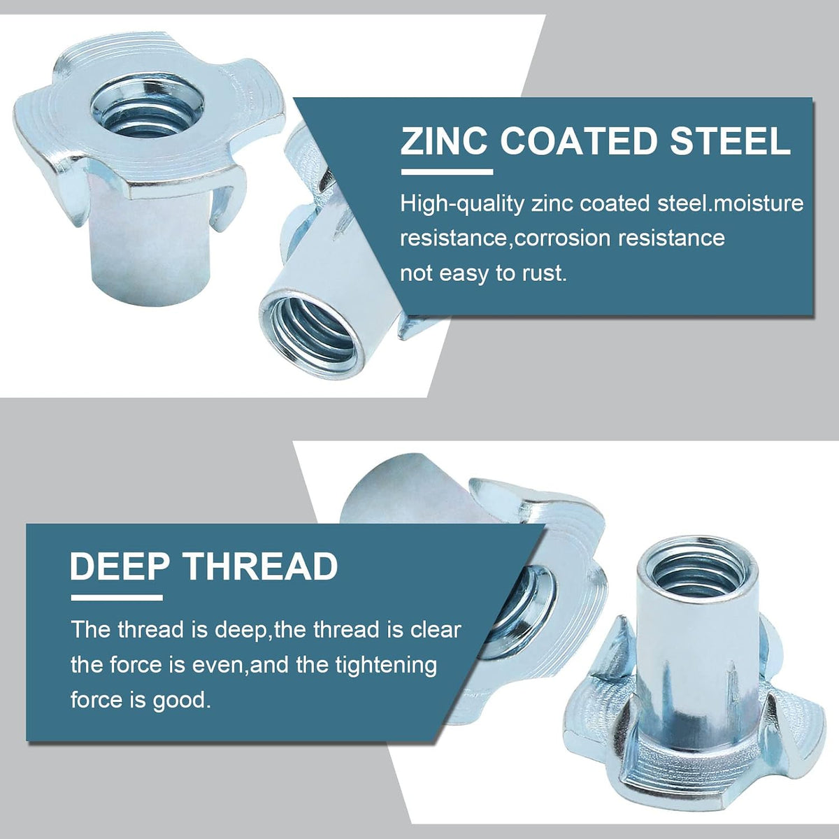 1/4"-20 T-Nuts, 1/4"-20 x 9/16", 50 Pack