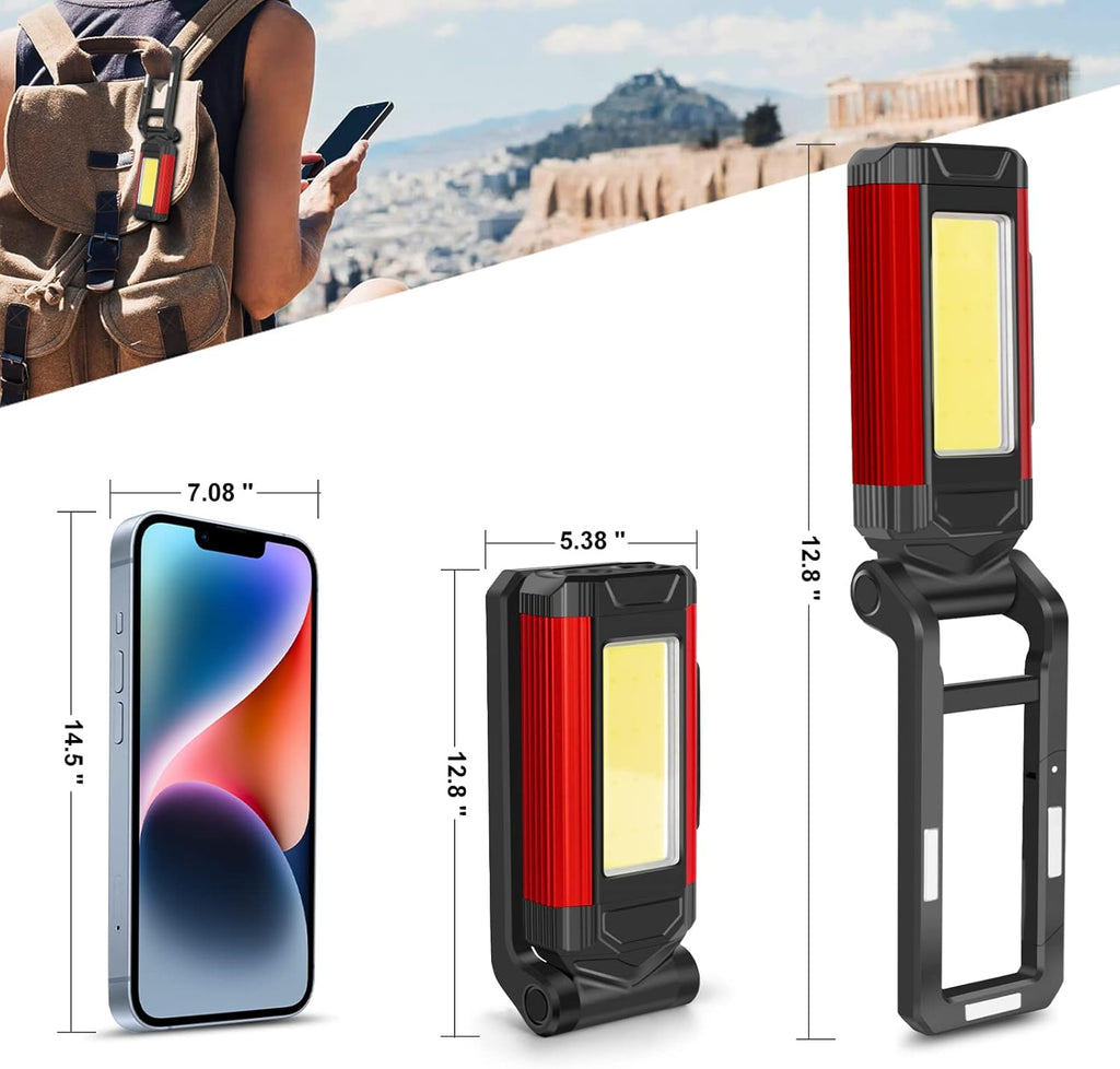 Rechargeable LED Magnetic Work Light 2 Pack, Portable Tool Gifts for Men, 7 Flashlight Modes with Kickstand and