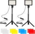 LED Video Light 2-Pack, 5600K Dimmable USB Camera Lighting Kit | Photography Lights with Mini Tripod & Colored