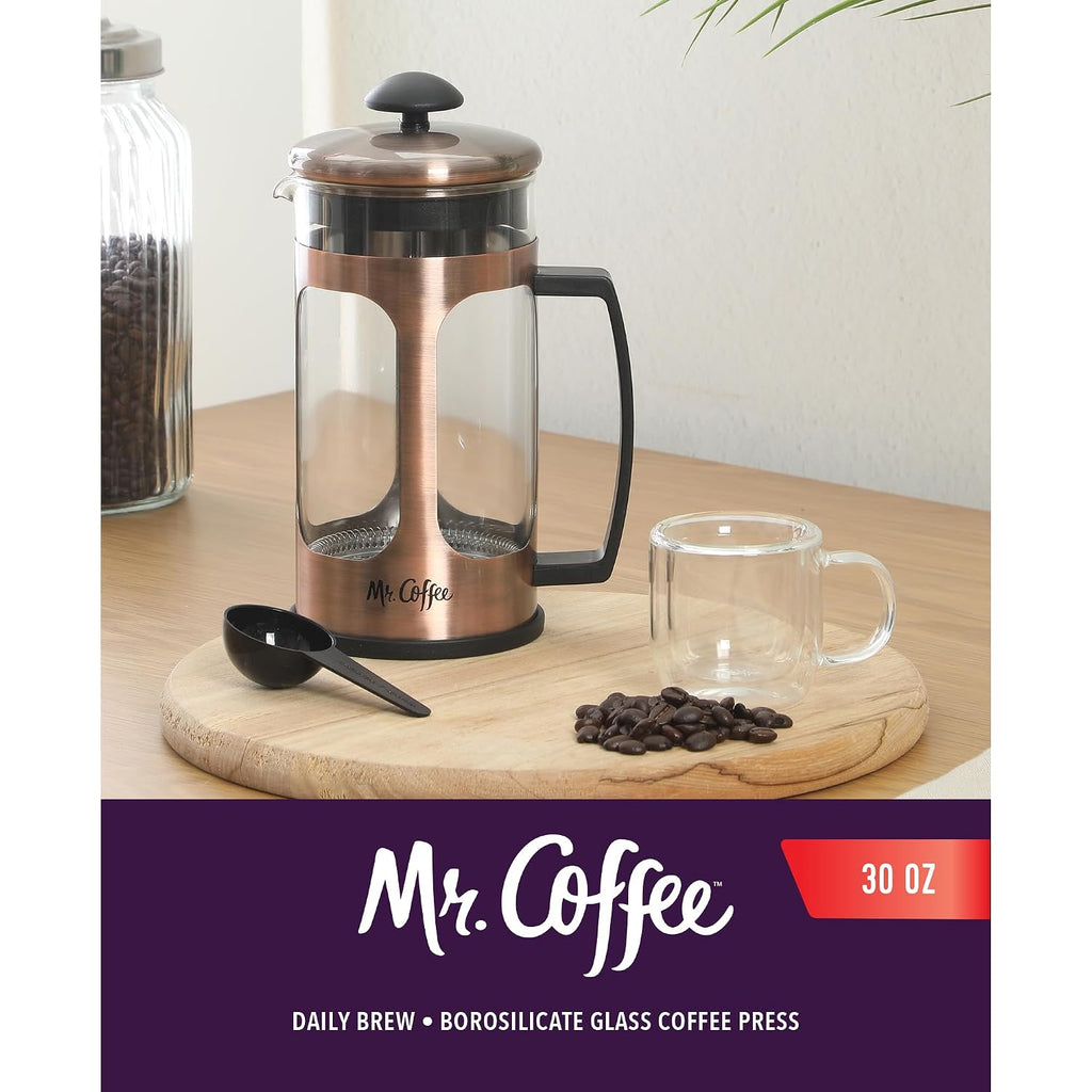 Daily Brew French Press Coffee Maker, 30-Ounce Glass Carafe with High Heat Resistant Durable Borasilicate Glass &