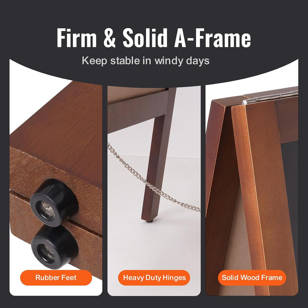 A Frame Chalkboard Sign, Double-Sided Sidewalk Signs, Freestanding Vintage Wooden Chalk Board with Chalks & Magnetic