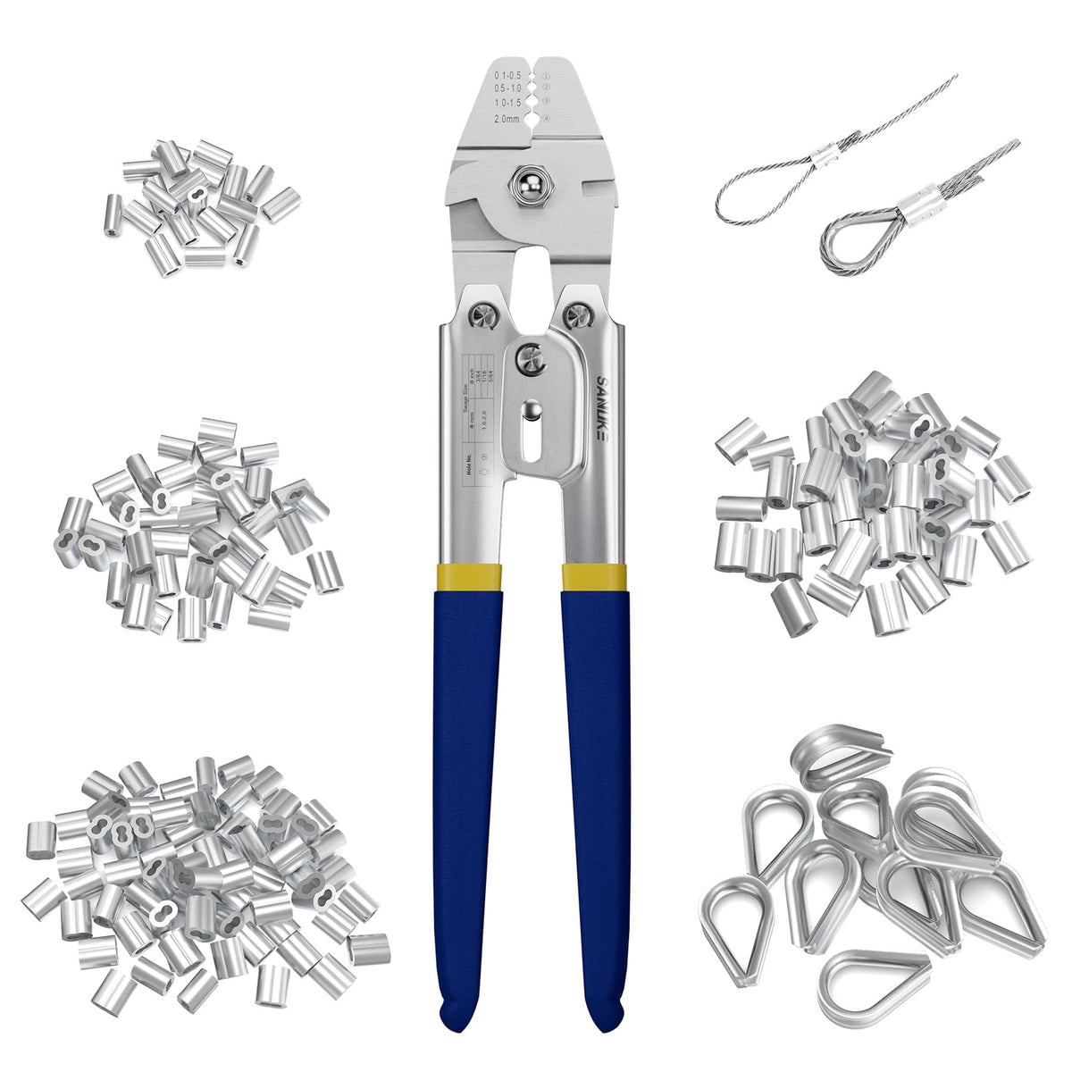 Sanuke Wire Rope Crimping Kit, Cable Swaging Tool Crimps up to 2.2mm