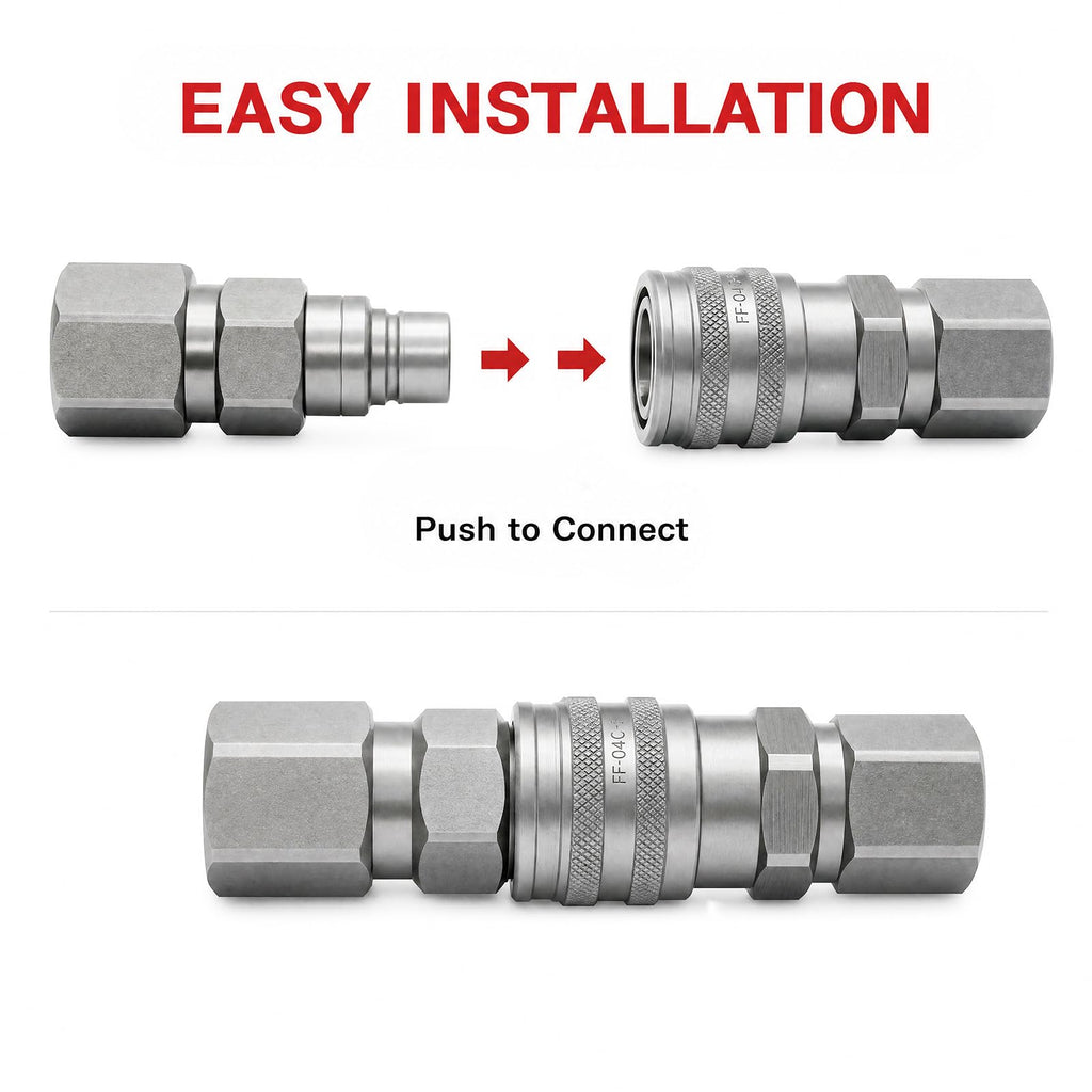 3/4'' SAE -12 Thread Skid Steer Flat Face Hydraulic Quick Connect Coupler Set, 1/2" Body W/Dust Cap