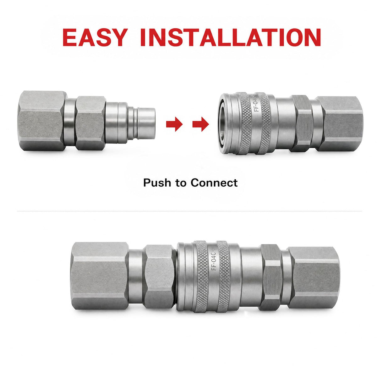 3/4'' SAE -12 Thread Skid Steer Flat Face Hydraulic Quick Connect Coupler Set, 1/2" Body W/Dust Cap