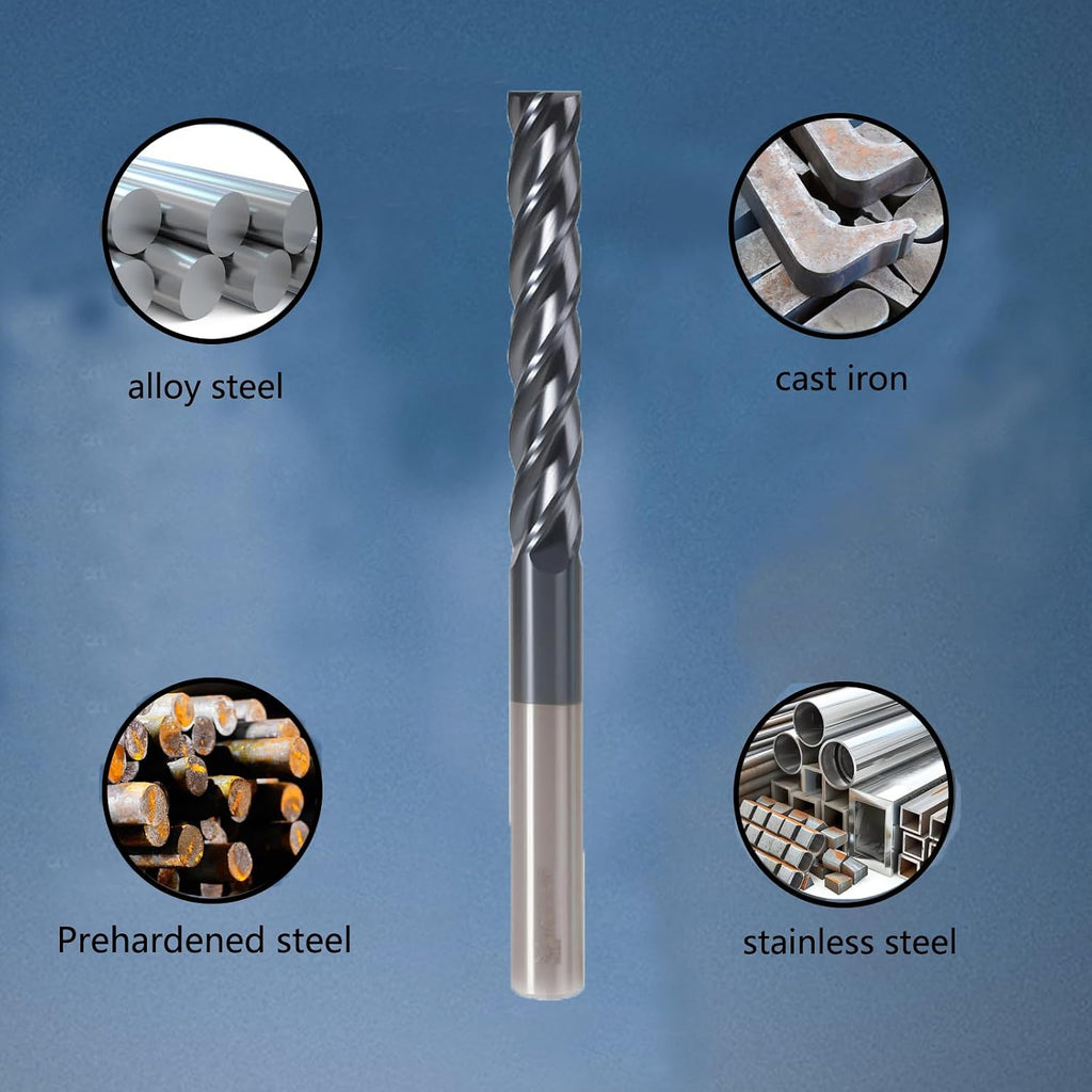 3/8" 4-Flute Solid Carbide Square End Mill AlTiN Coated, 1Pcs