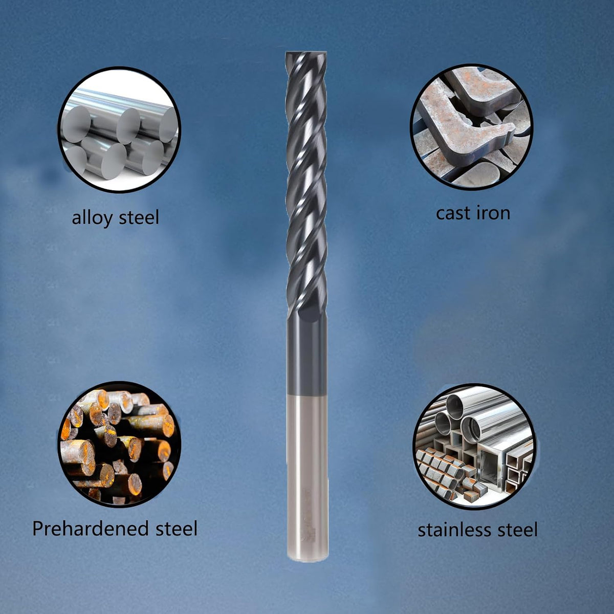 3/8" 4-Flute Solid Carbide Square End Mill AlTiN Coated, 1Pcs