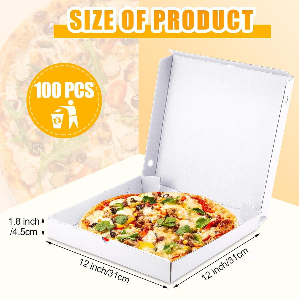 100 Pcs Pizza Boxes Bulk Cardboard Square, White, 12 Inch