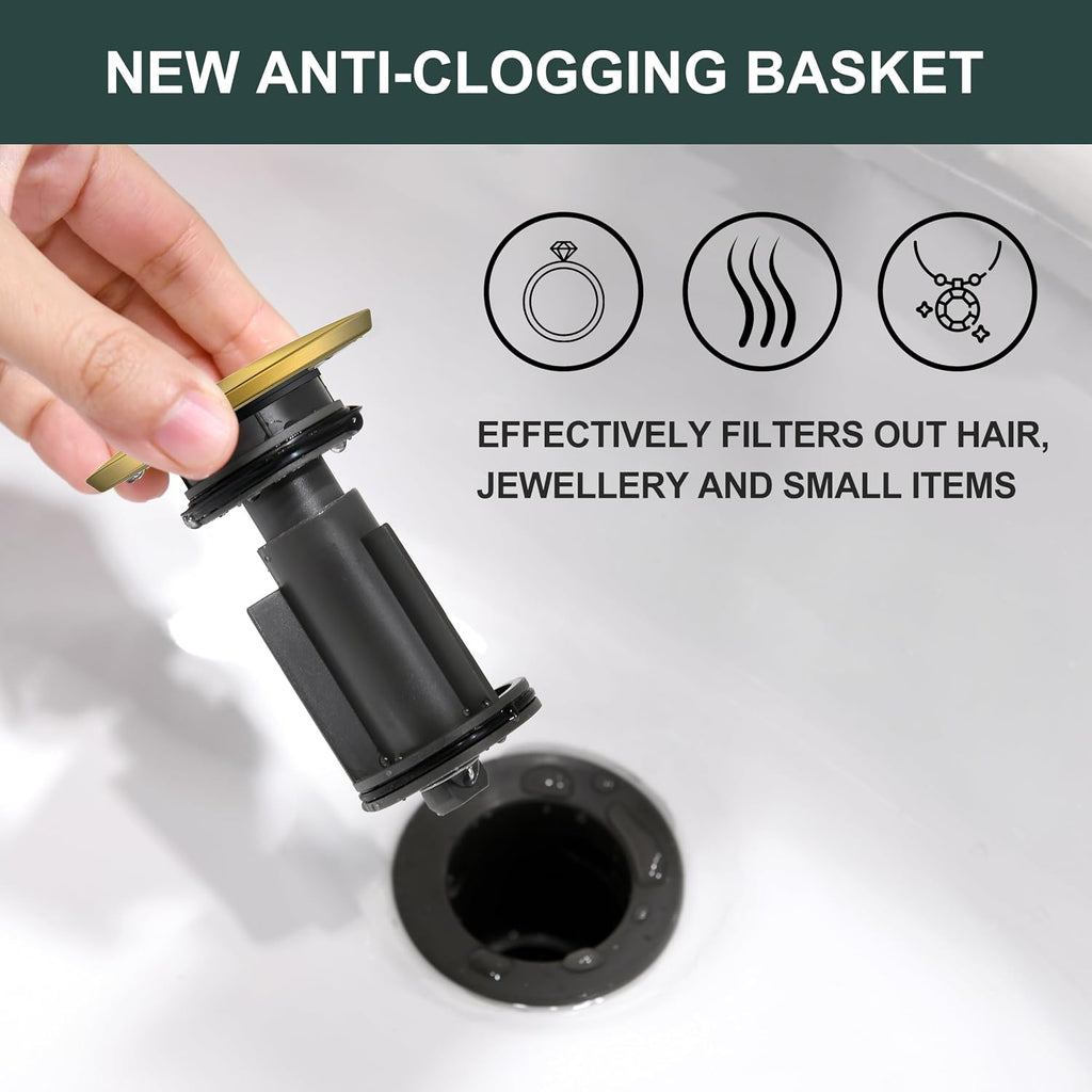 Pop Up Bathroom Sink Drain Without Overflow Brushed Gold Pop Up Drain | Bathroom Vanity Sink Drain Assembly, Built-in