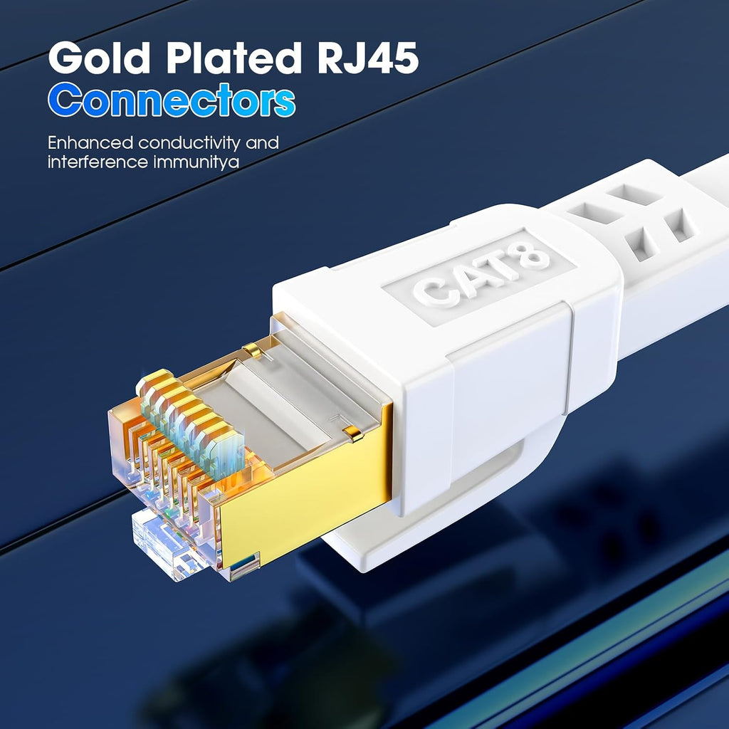 Cat 8 Ethernet Cable 50 ft, 40Gbps 2000MHz RJ45 Flat Network LAN Cable | 6ft 10ft 15ft 20ft 25ft 30ft 35ft 40ft 60ft