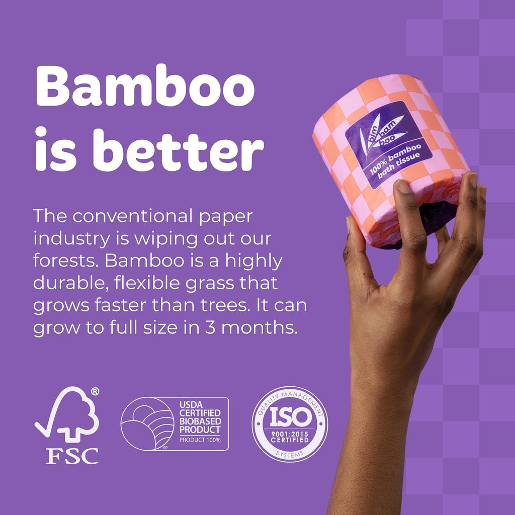 100% Bamboo Organic Chemical-Free Bulk Toilet Paper, Cloud-like Softness, Plant-Based Sustainable Tree-Free Bathroom