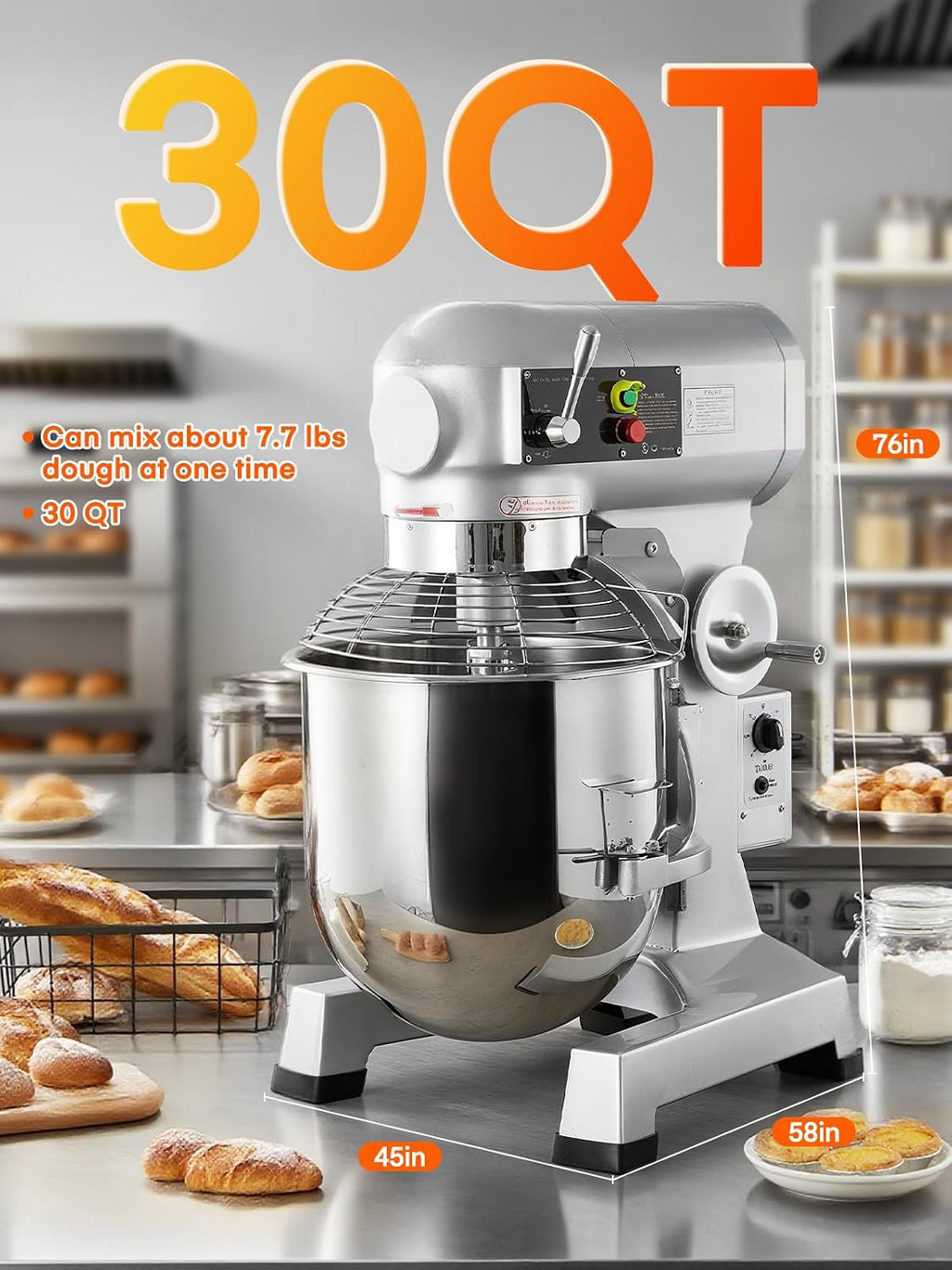 Commercial Mixer, Commercial Food Mixer, Dough Mixer with Stainless Steel