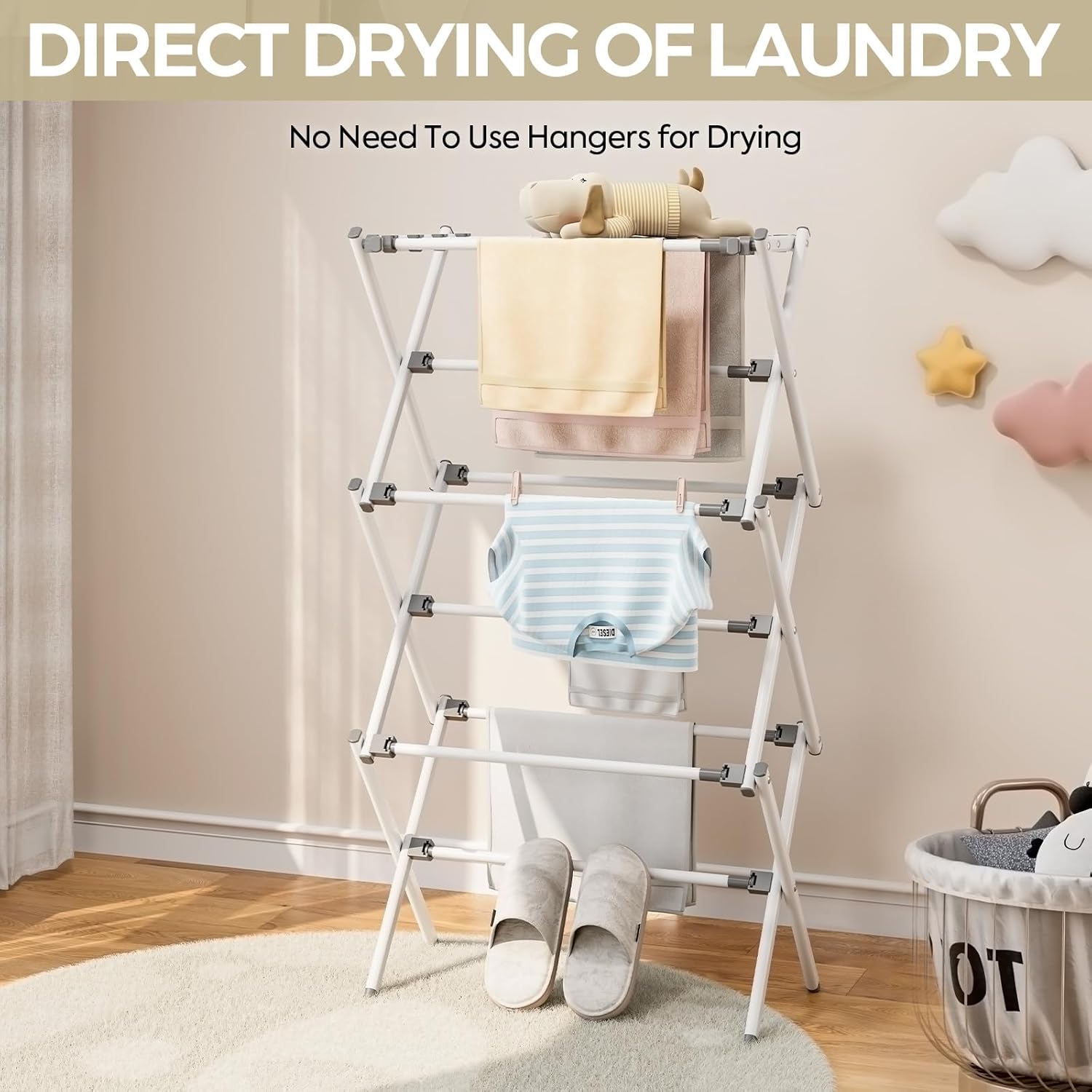 Extra Large Clothes Drying Rack, 14.57" D × 44.88" H | Foldable & Extendable, Adjustable Size (20.87"-35.43"L)
