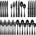 24-Piece Black Silverware Set with Steak Knives, Black Flatware Set for 4, Food-Grade Stainless Steel Tableware