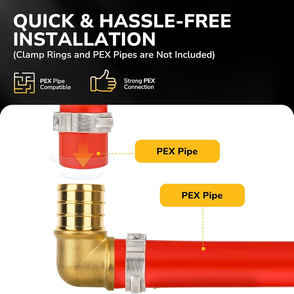 25 Pack Pex Fittings, 3/4" Pex 90 Degree Elbow, Heavy-Duty Brass Crimp Fittings for PEX Pipes with Leak-Resistant Construction, NSF & UPC Certified