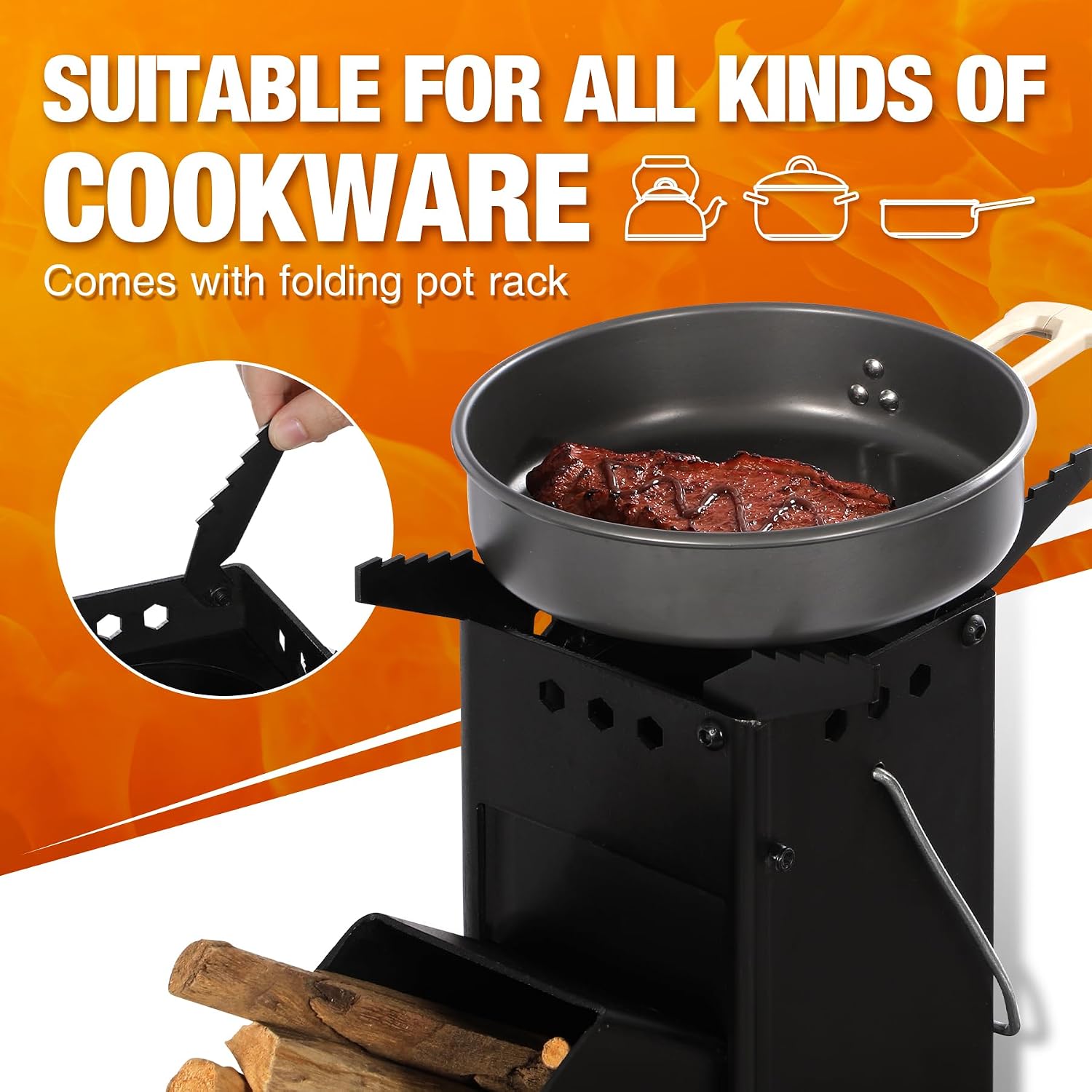 Portable Rocket Stove Camping, Foldable Mini Wood Burning Camp Stove for Cooking with Stand Outdoor Backpacking
