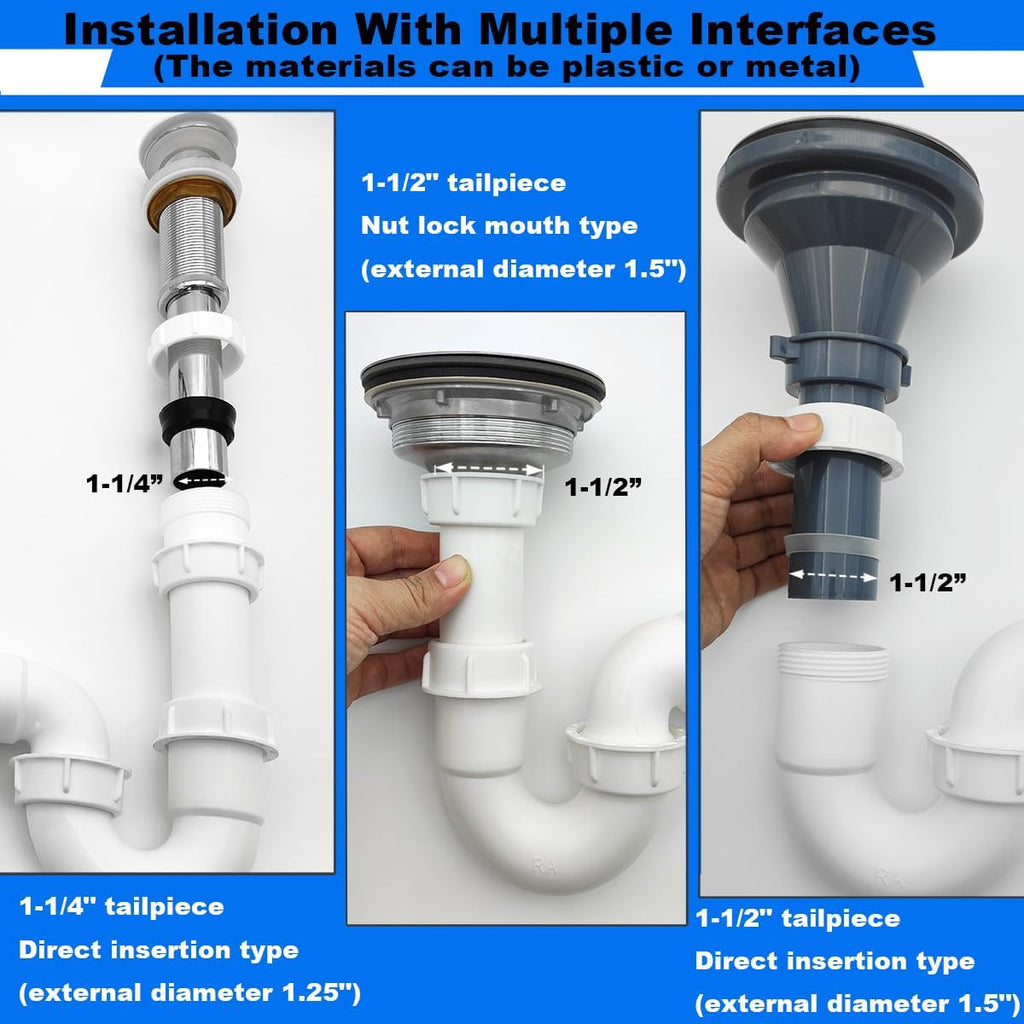 White 1 1/4" and 1-1/2" P-Trap Plumbing Kit with Threaded Adapter, J-Bend for Restroom Sink Kitchen Sink Drain Pipe